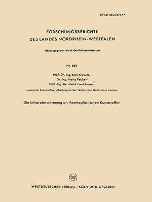 cover image of Die Infraroterwärmung an thermoplastischen Kunststoffen